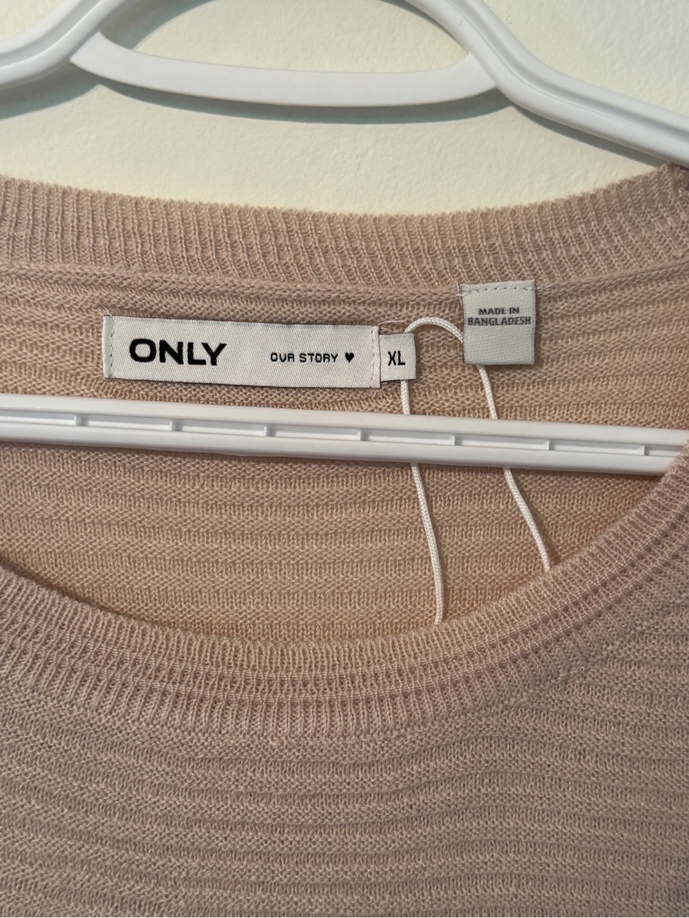 ONLY Beige Crewneck Rib-Striped Knit Sweater - Picture 2 of 3